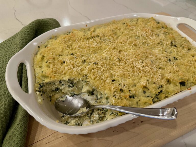 Spinach and Ricotta Noodle Pudding